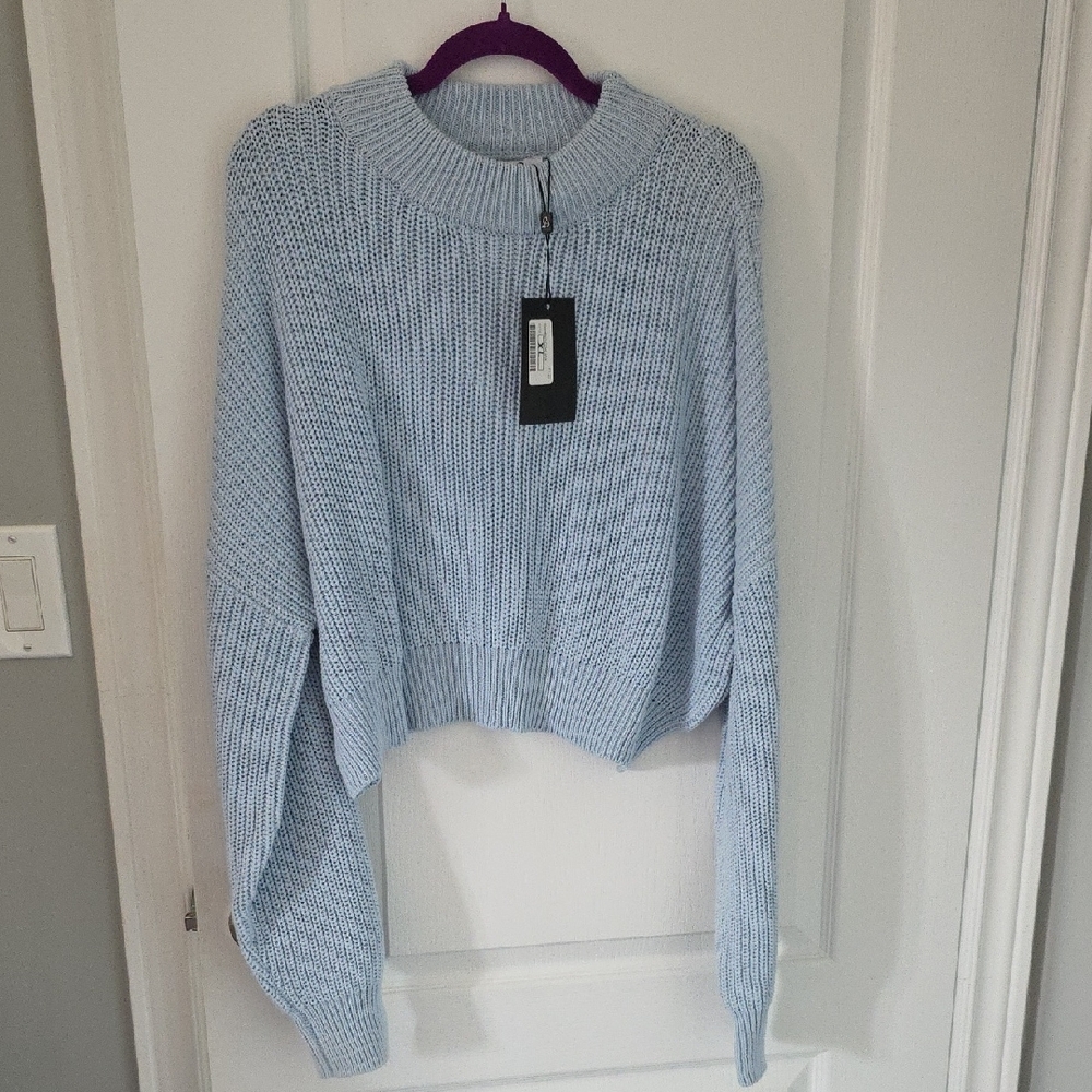 Elegant Sky Blue Crew Neck Sweater